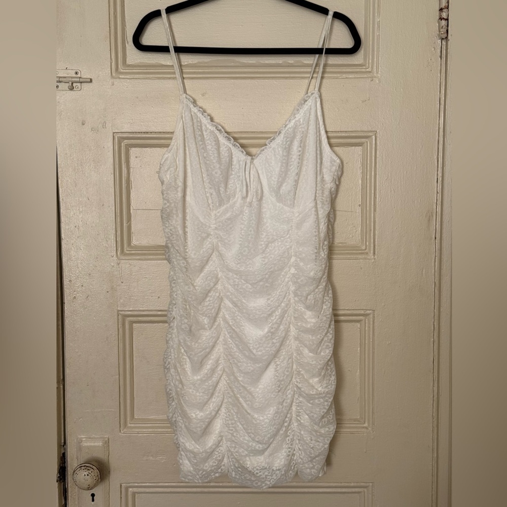 Divided Ruched Leopard Mini Dress